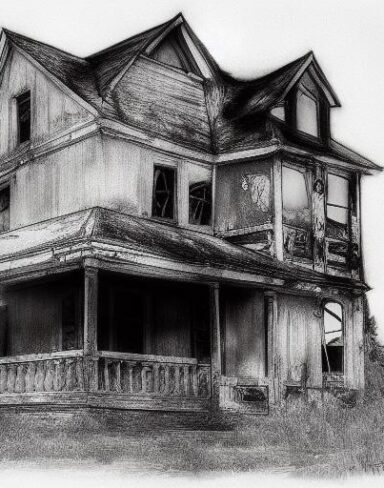 Black and white drawing of a house