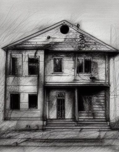 Black and white drawing of the house