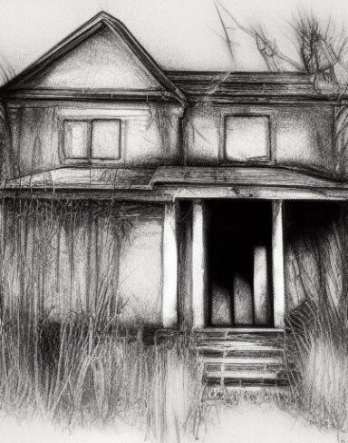Black and white drawing of the house