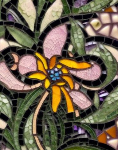 Close up of a flower on a mosaic
