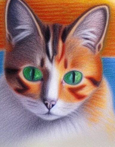 Crayon drawing of a cat