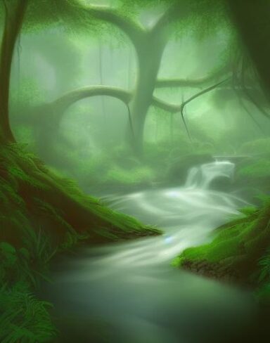 Curve stream running through a forest