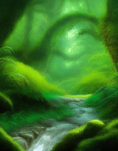 Curve stream running through a green forest