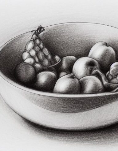 Drawing of fruit bowl on a table