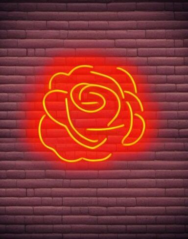 Flower neon sign on the brick wall