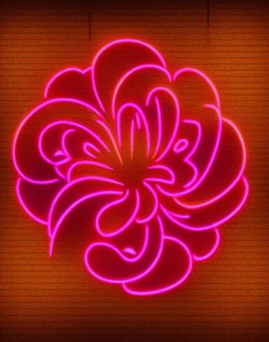 Flower symbol neon sign on a wall