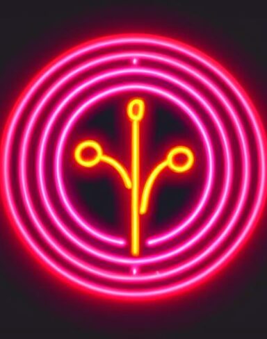 Flower symbol neon sign on the wall