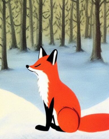 Fox that is sitting in the snow