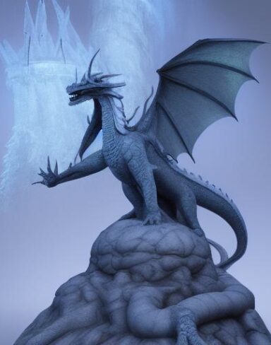 Frozen ice statue of a dragon