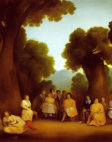 Painting of a group of people in the forest by Francisco de Holanda
