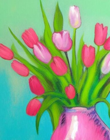 Painting of pink flowers in the vase