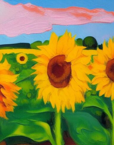 Painting of sunflowers in the field