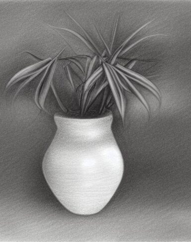Pencil drawing of a plant in vase