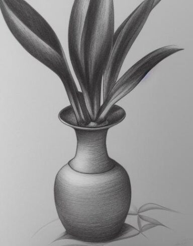 Pencil drawing of a plant in vase