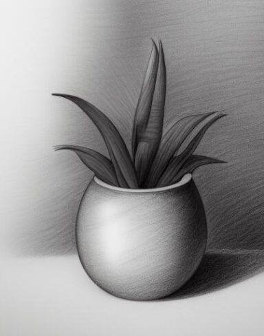 Pencil drawing of a plant in vase