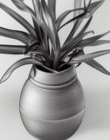 Pencil drawing of a plant in vase