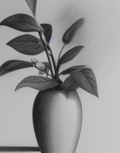 Pencil drawing of a plant in vase
