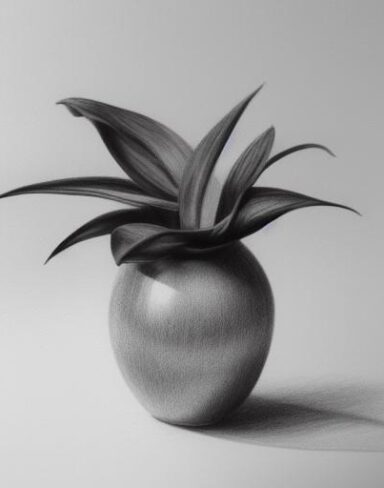 Pencil drawing of a plant in vase