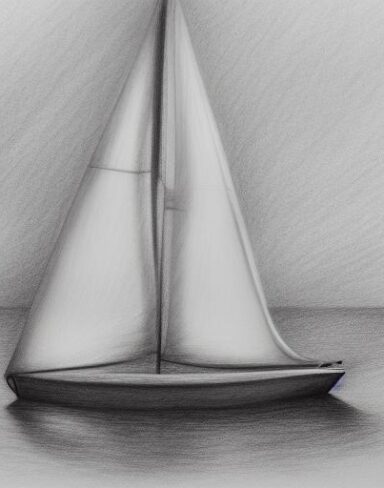 Pencil drawing of a sailboat in the water