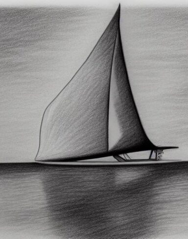 Pencil drawing of a sailboat in the water