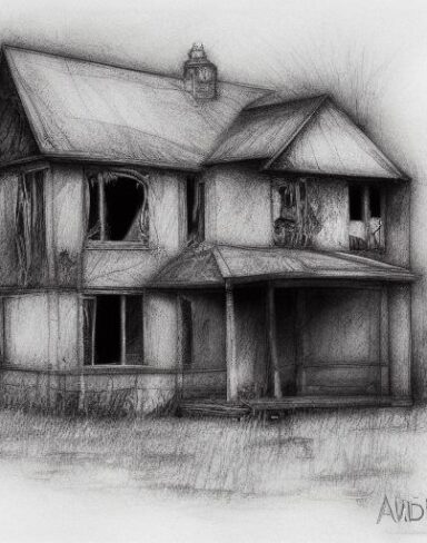 The black and white charcoal drawing of house