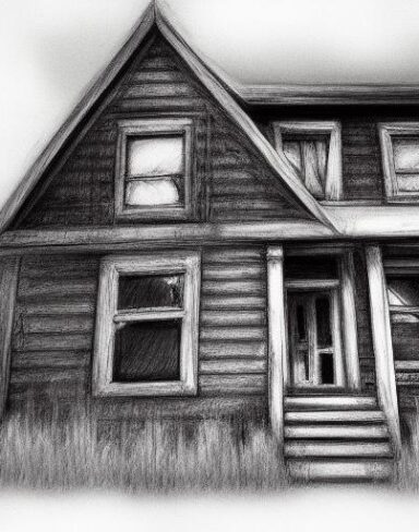 The black and white charcoal drawing of house