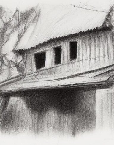 The black and white drawing of a house