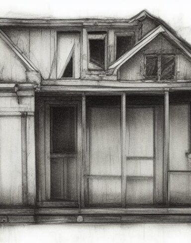 The black and white drawing of a house