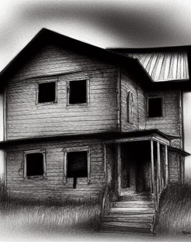 The black and white drawing of a house