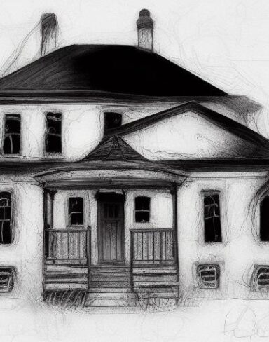 The black and white drawing of the house