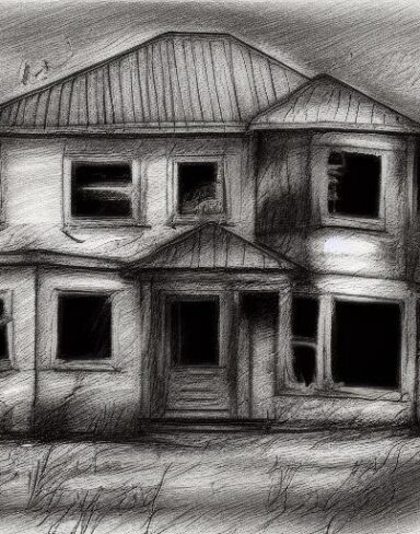 The black and white drawing of the house