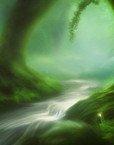 The curve stream running through the forest