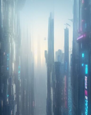 The digital city filled with lots of tall buildings