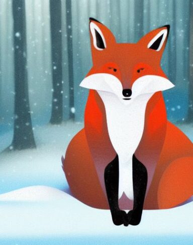 The fox that is sitting on the snow