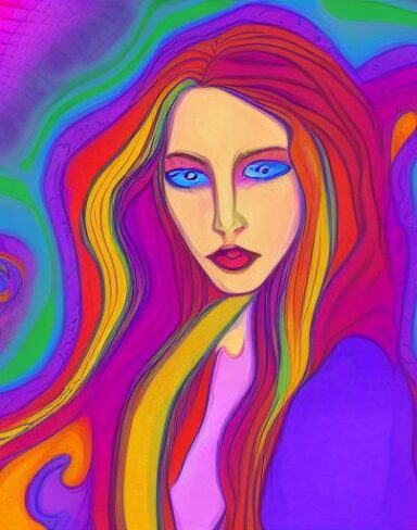 The painting of a woman with long hair