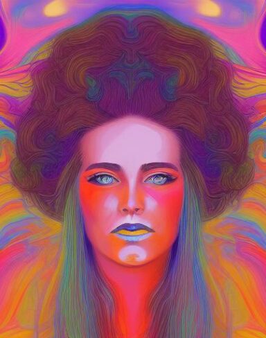 The painting of a woman with long hair