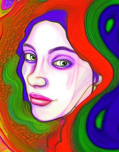 The painting of a woman with long hair