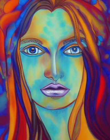 The painting of a woman with long hair