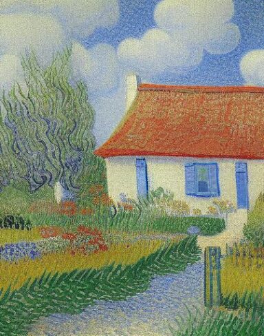 The painting of the house in a garden