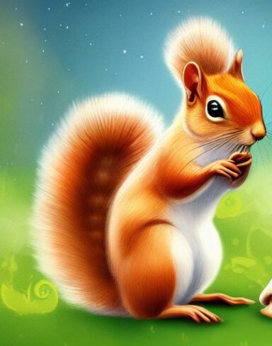 The squirrels near a mushroom