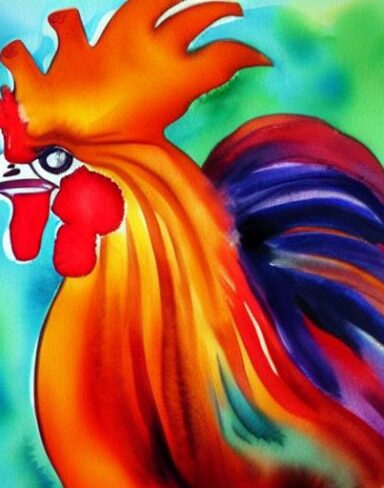 The watercolor painting of a rooster by Olga Boznańska