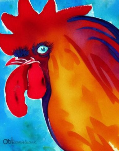 Watercolor painting of the rooster by Olga Boznańska