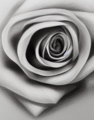 A black and white charcoal drawing of rose flower