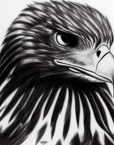 A black and white drawing of a eagle