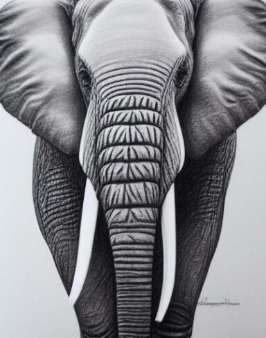 A black and white drawing of an elephant