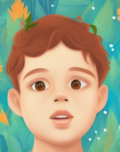 A boy with a plant background
