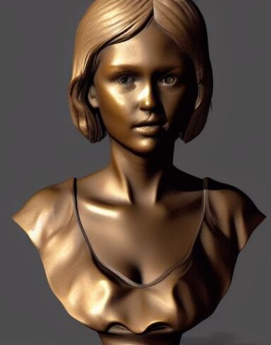 A bronze bust sculpture of girl