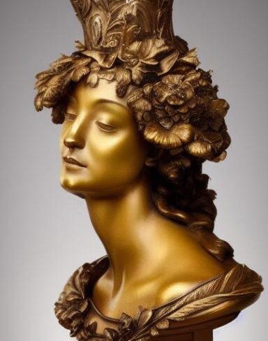 A bronze bustof a female wearing a hat