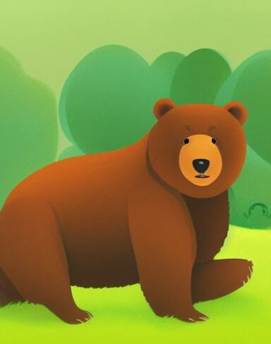 A brown bear sitting on top of a lush green field