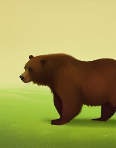 A brown bear sitting on top of the grass field